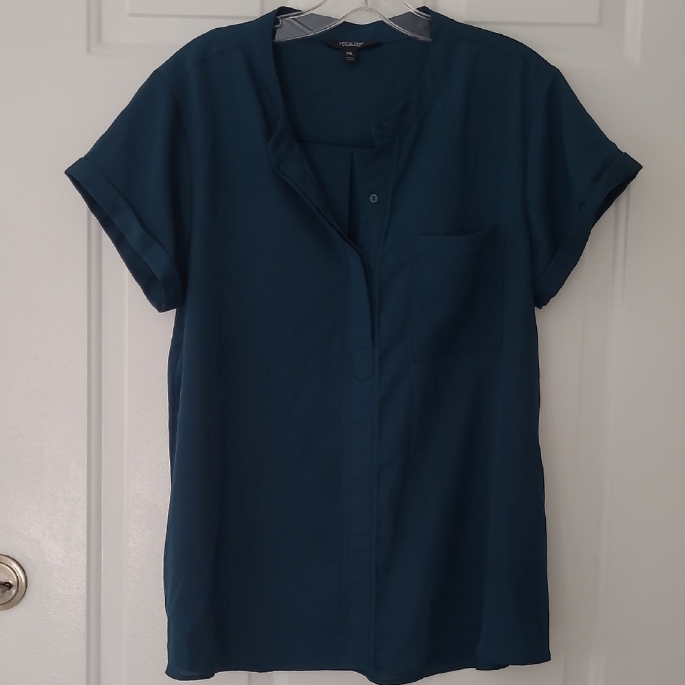 Simply Vera Vera Wang Teal Short Sleeve Blouse